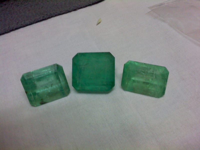 2.40 carat natural Panjshir emerald viewed at an angle to show brilliance